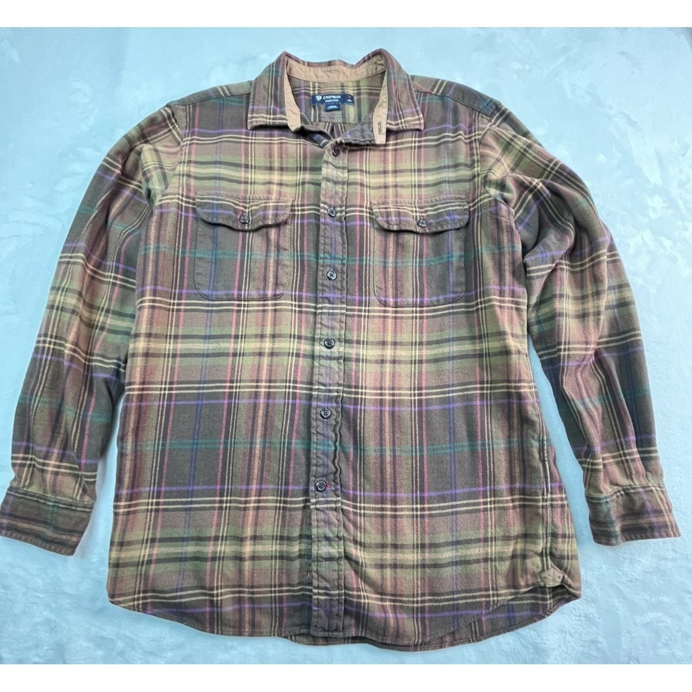 Cremieux Mens M Shirt Flannel Brown Plaid Elbow Patches 100%‎ Cotton